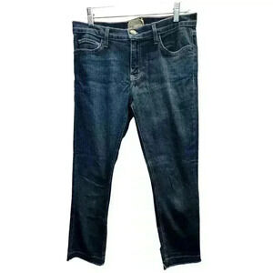 CURRENT/ELLIOTT THE CROPPED STRAIGHT JEAN RAW HEM DARK WASH SIZE 27